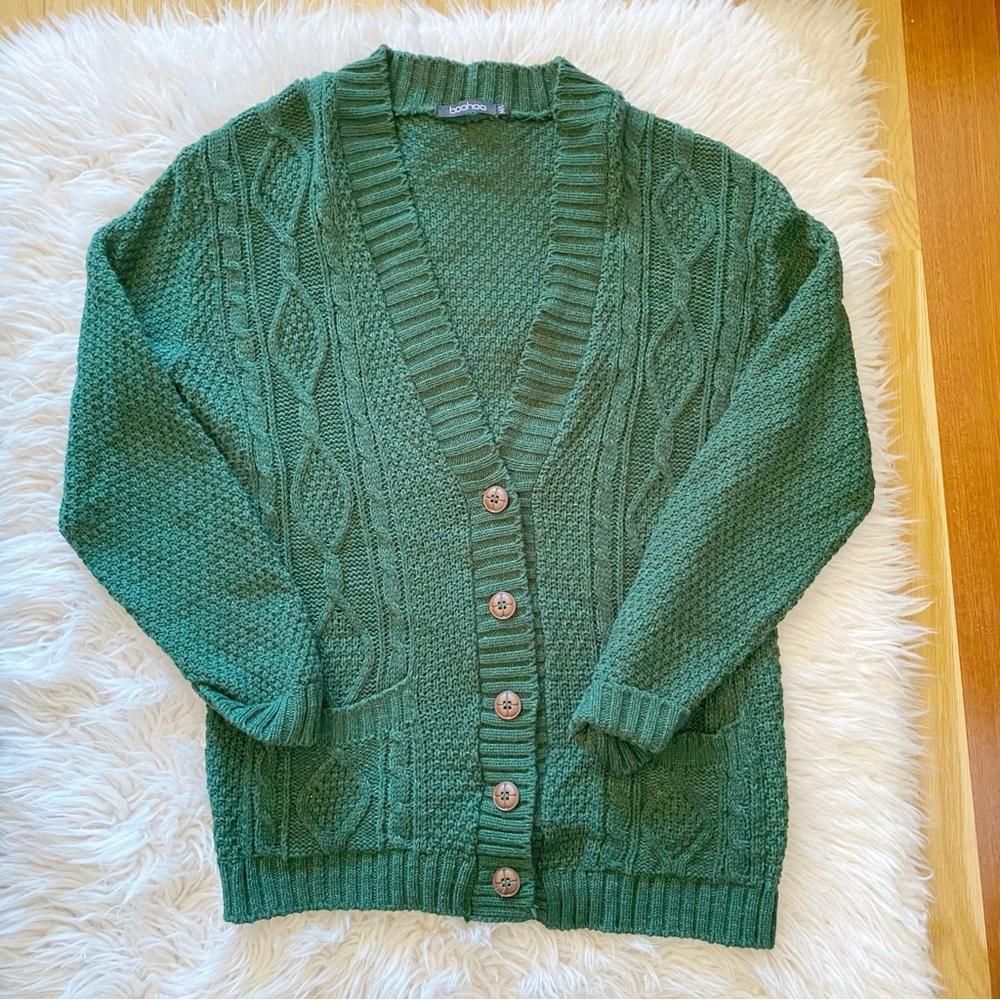 COPY - BooHoo Button Down Emerald Green Cardigan